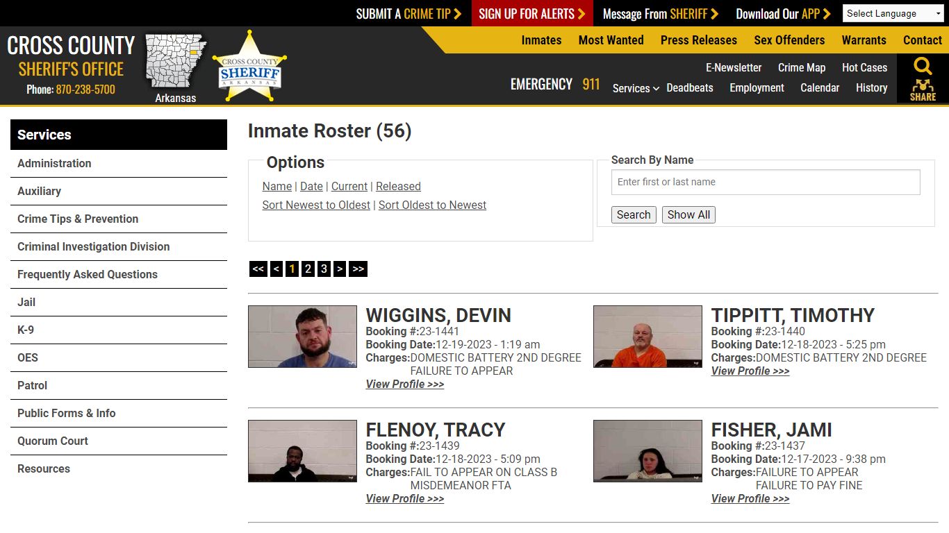 Inmate Roster - Current Inmates Booking Date Descending - Cross County ...